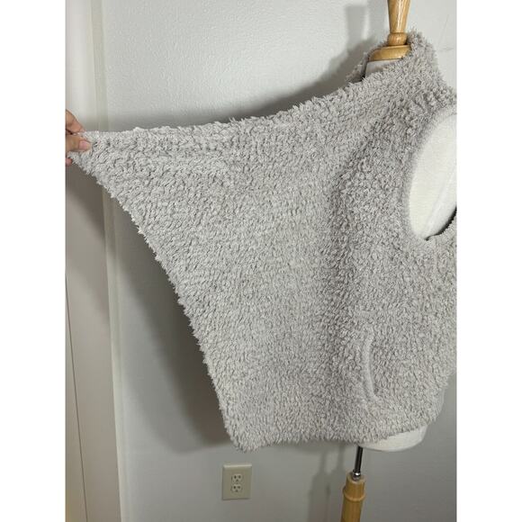 Barefoot Dreams Loop Knit Fringe Cascading Vest Cozy Chic Fleece Bone, XL - Picture 11 of 14